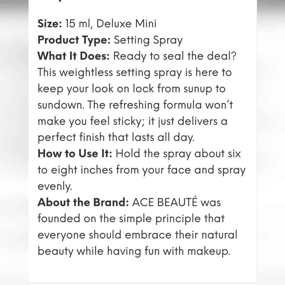 NEW ACE BEAUTE ' seal it setting spray